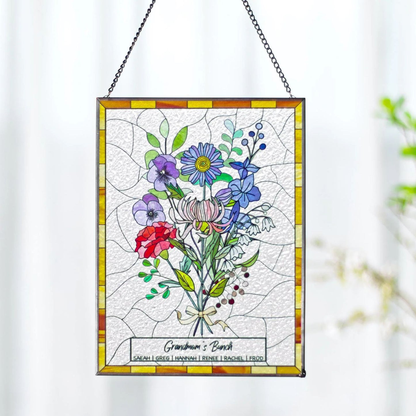 Family Flower Bouquet Suncatcher | Personalized Suncatcher | Birth Month Flowers Window Hanging 684793