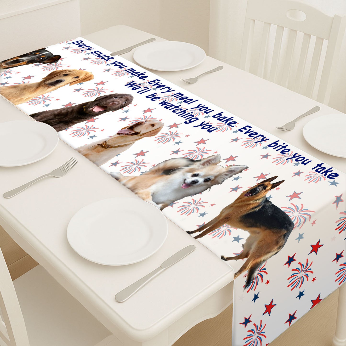 Personalized Every Snack You Make Table Runner | Custom Dog Photo | Patriotic 4th Of July Table Runner For Kitchen 682342