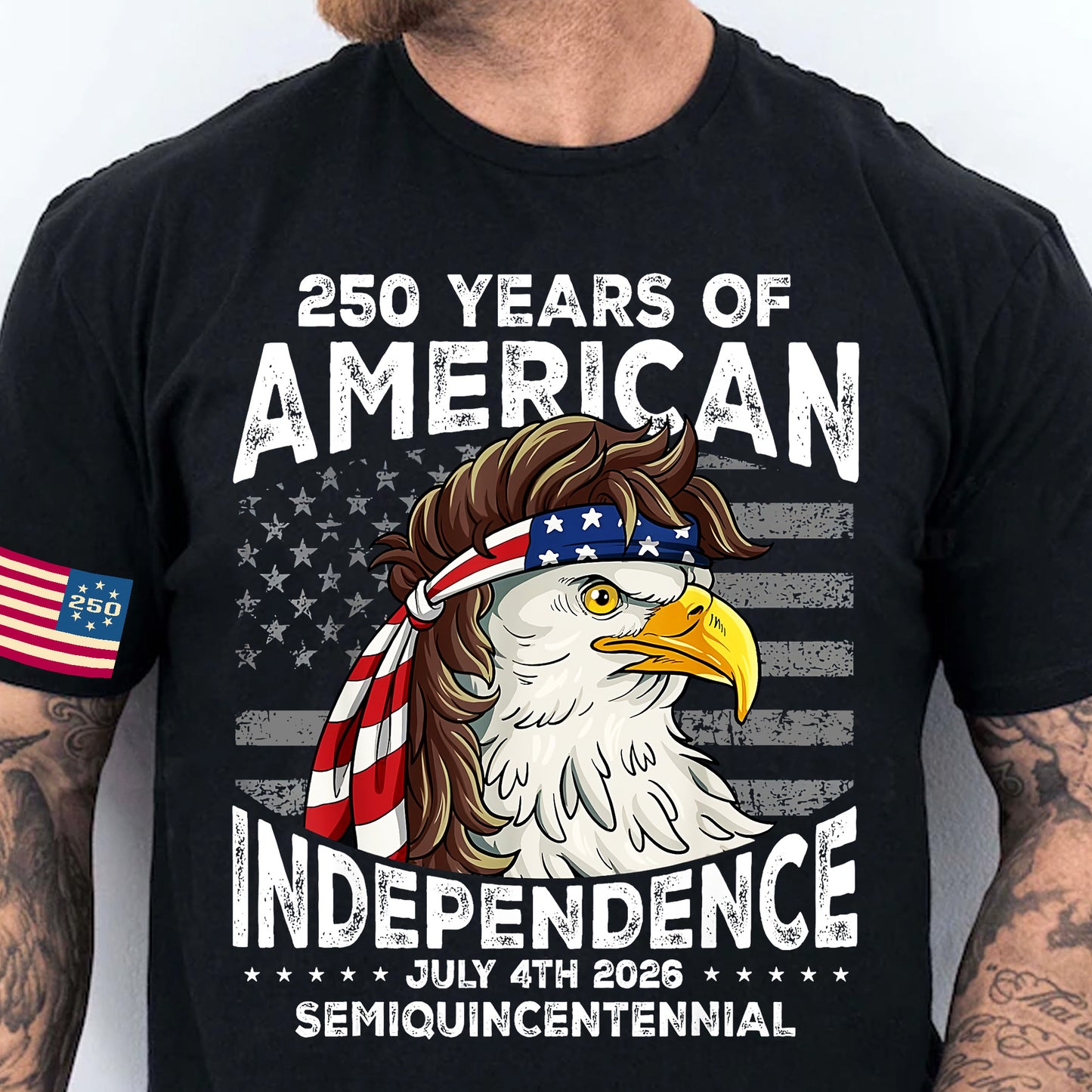 250 Years Of American Flag Shirt | Happy 250th Birthday USA | Patriotic 4th Of July Tee | America 250th Anniversary | Independence Day Front & Sleeve Right Print Shirt 682581