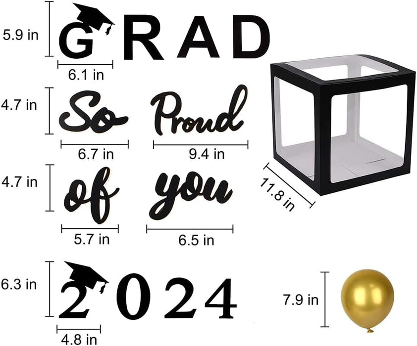 2024 Graduation Party Decoration Black Balloon Boxes with Letters 2024 Grad & so Proud of You and 20 Pcs Ballons…