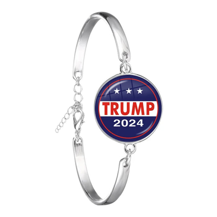 He Will Be Back Bracelet 2024 USA Trump Collection Glass Cabochon Silver Plated Bangle Jewelry for Women Men Support Trump