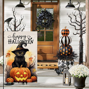 Halloween Cat Garden Flag 12X18 Vertical Double Sided Happy Halloween Pumpkin Holiday outside Decorations Burlap Yard Flag BW479