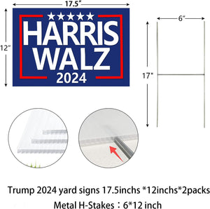 Harris Walz 2024 Yard Signs 2-Pack Double-Sided,Waterproof,Uv Resistant,12X18 Inches with Metal H-Stakes,Kamala Harris Tim Walz Campaign Rally Placard Outdoor Lawn Decoration