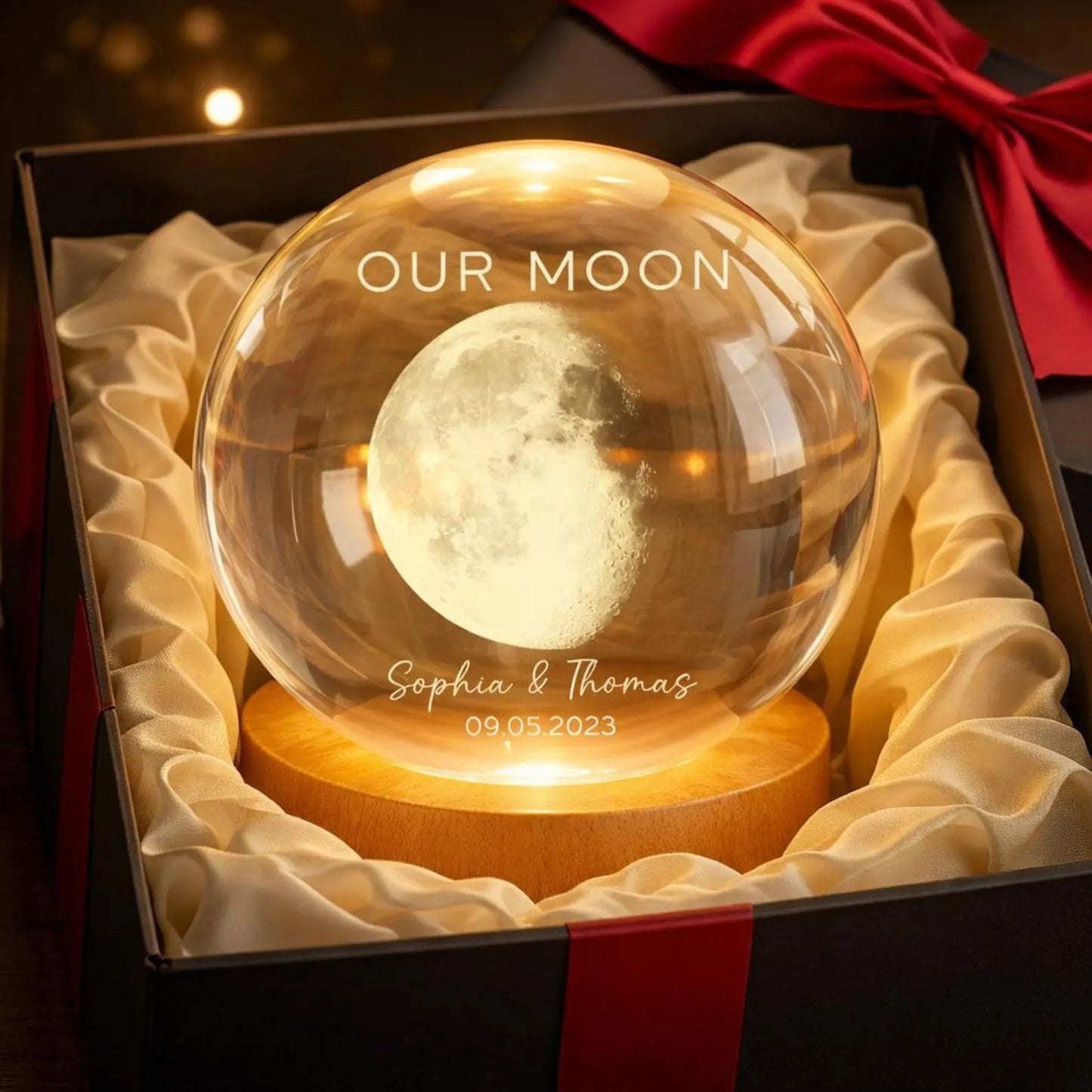 Our Moon Crystal Ball Night Light | Custom Moon Phase Night Light | Anniversary Gift For Couple 684317
