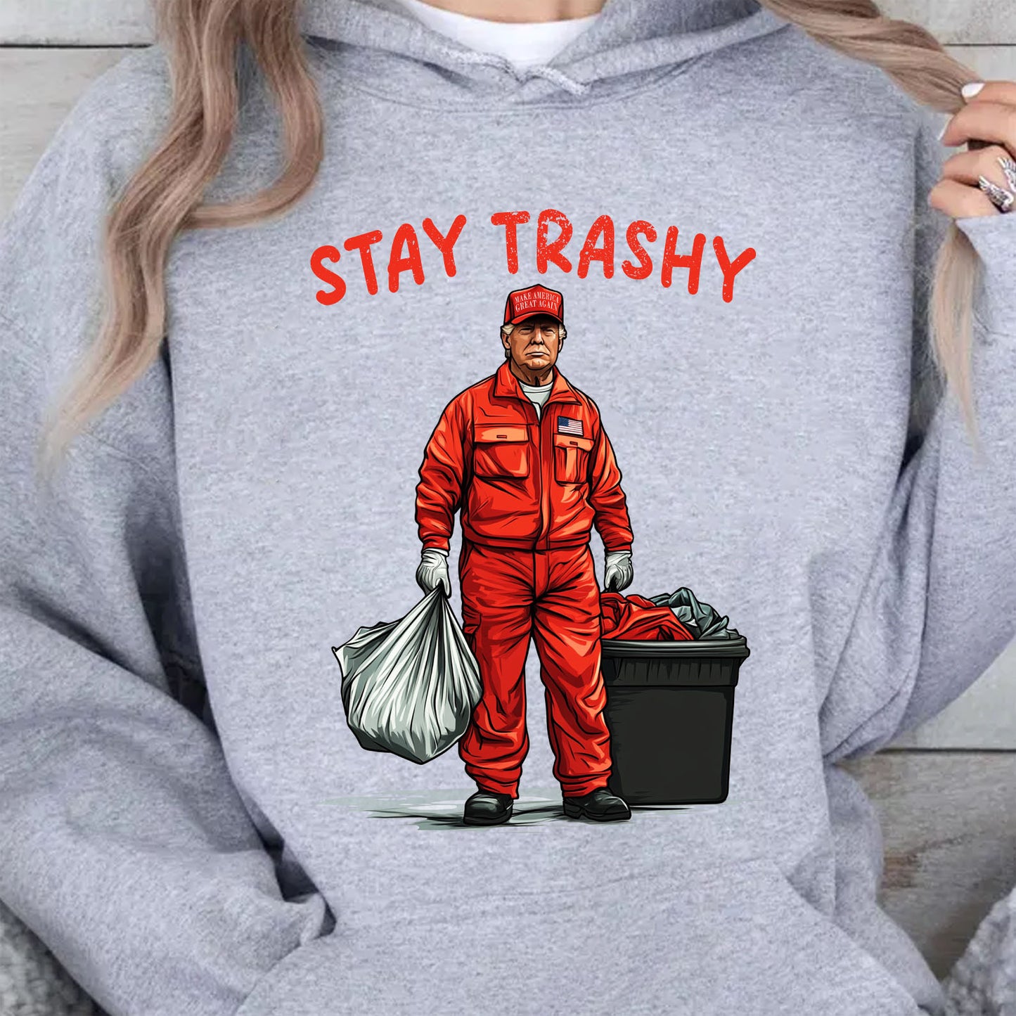 Trashy Donald Trump as Garbage Collector, Stay Trashy, Garbage for Trump 2024 Patriotic Shirt Bright C1692 - GOP