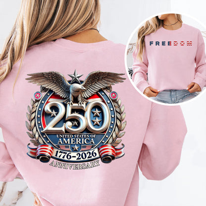Freedom 250 Years Anniversary Bright Shirt | Patriotic 4th of July 1776–2026 Eagle US Flag Front & Back Shirt 684197