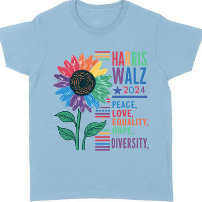Harris Walz Peace Love Shirt | Kamala Harris 2024 Shirt | Democrat Shirt Bright T1438 - KH2