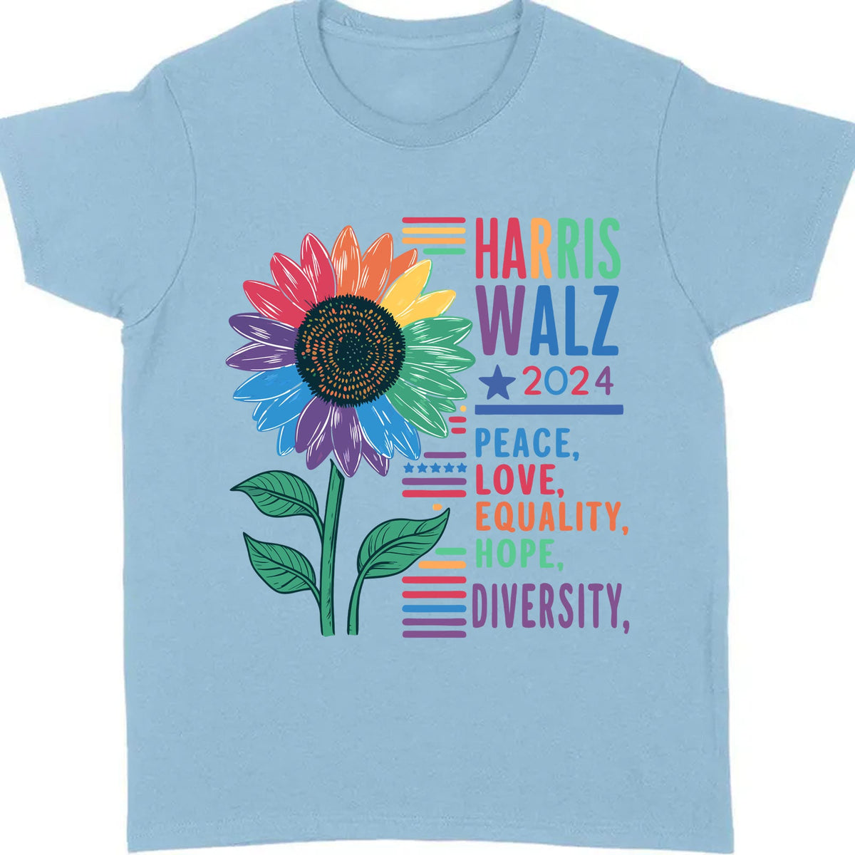 Harris Walz Peace Love Shirt | Kamala Harris 2024 Shirt | Democrat Shirt Bright T1438 - KH2
