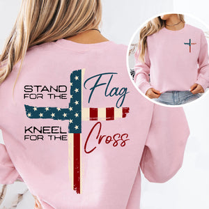 Stand For The Flag Kneel For The Cross Christian Shirt | USA Flag Cross Tee | Patriotic 4th of July Front & Back Shirt 683190