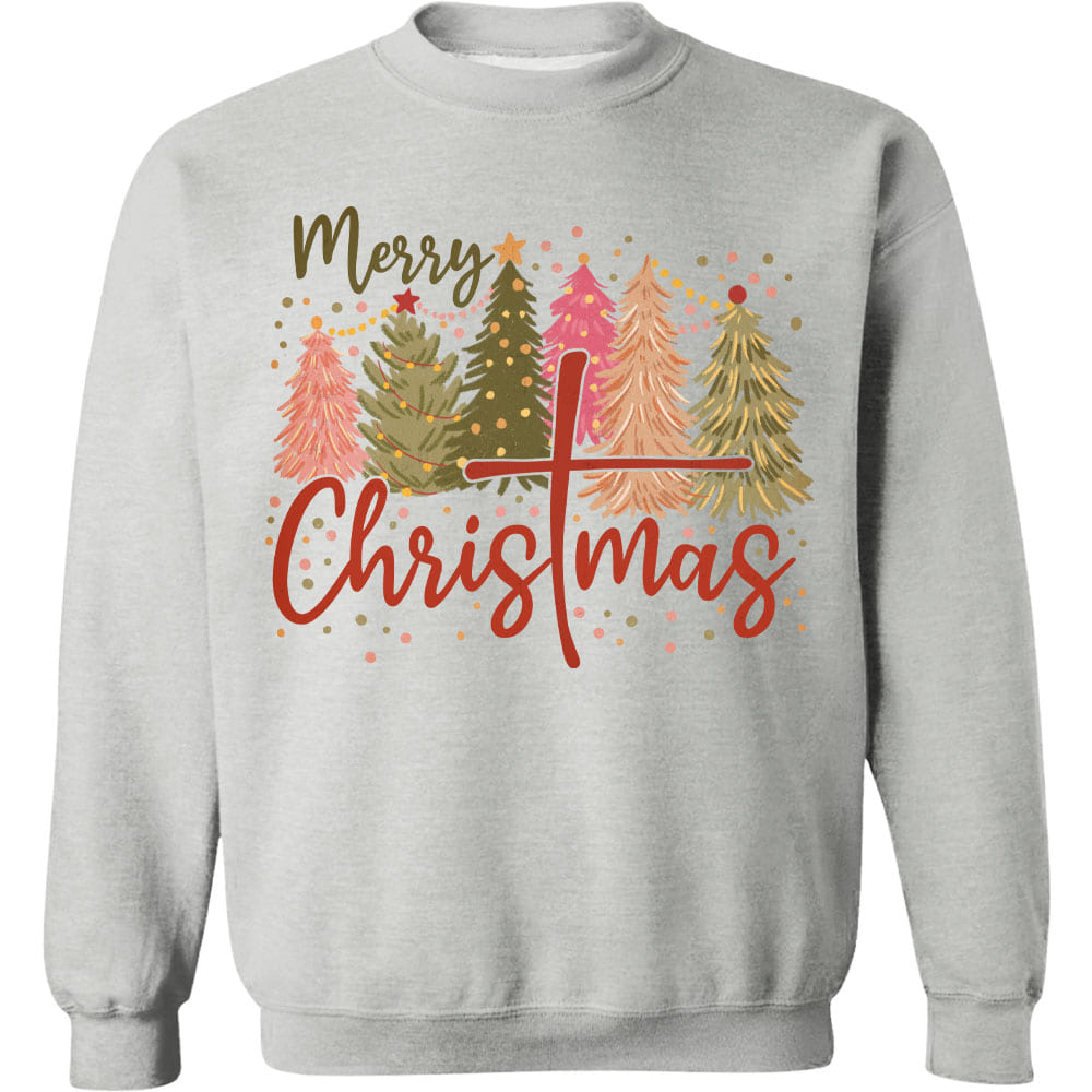 Retro Merry Christmas Shirt, Christmas Cross Sweater, Xmas Tree Holiday Sweatshirt T1650