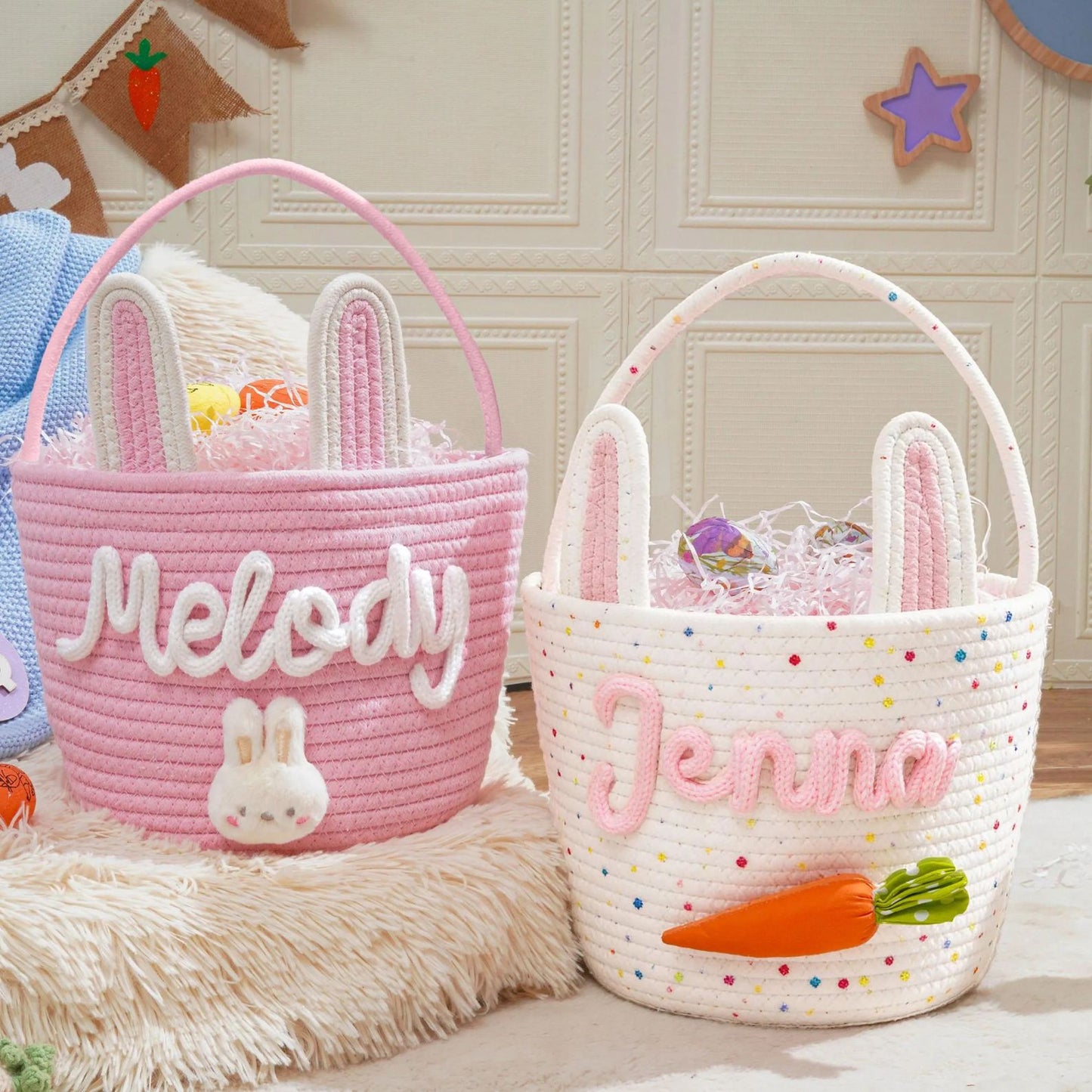 Personalized Easter Basket, Custom Name Basket, Easter Egg Hunt Gift Basket, Bunny Basket 684378