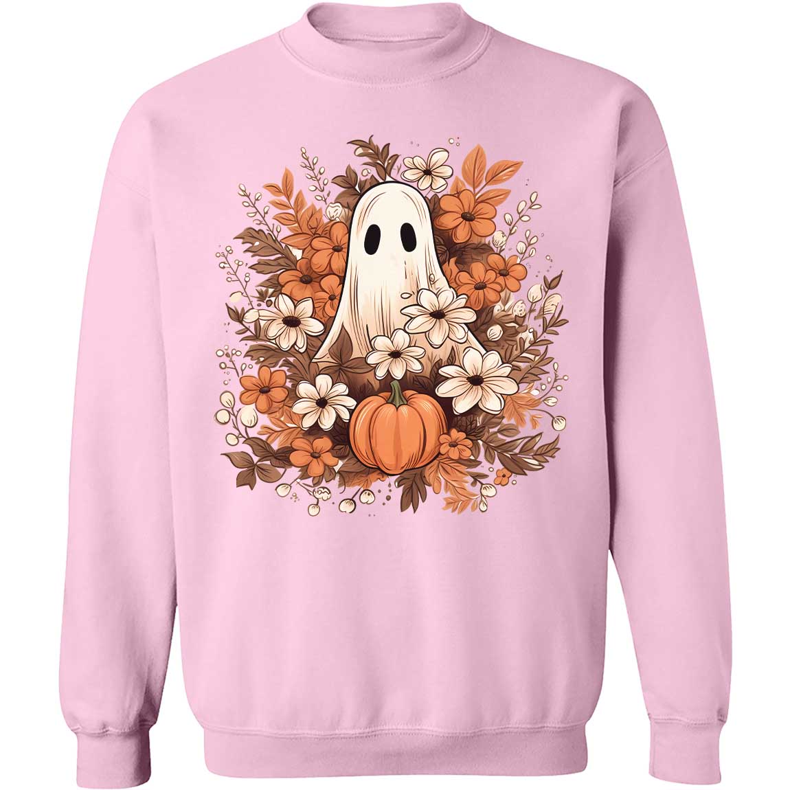 Fall Floral Ghost Halloween Shirt, Autumn Pumpkins Trendy Halloween Shirt 776V3
