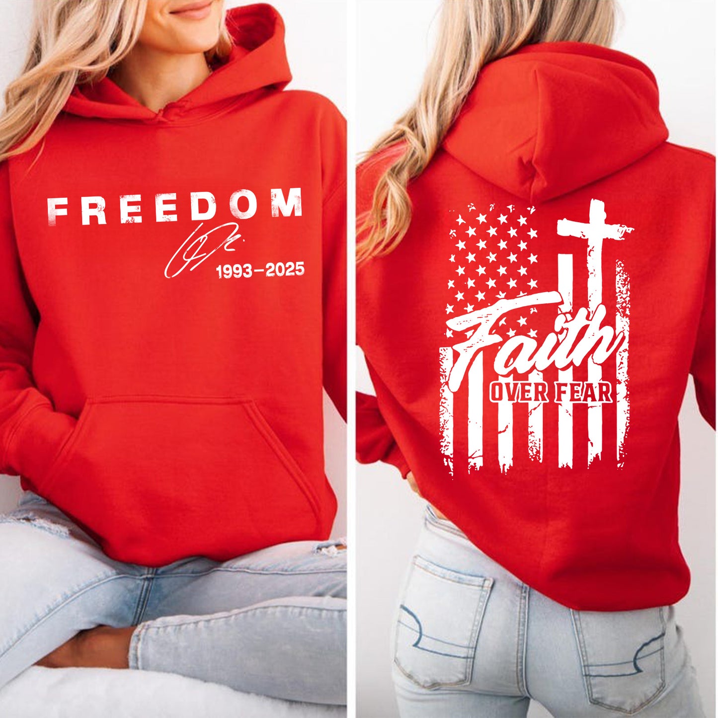 Faith Over Fear Charlie Kirk Red Shirt | Red Freedom Shirt | We Wear Red Charlie Kirk Birthday October 14 Front & Back Shirt 683206