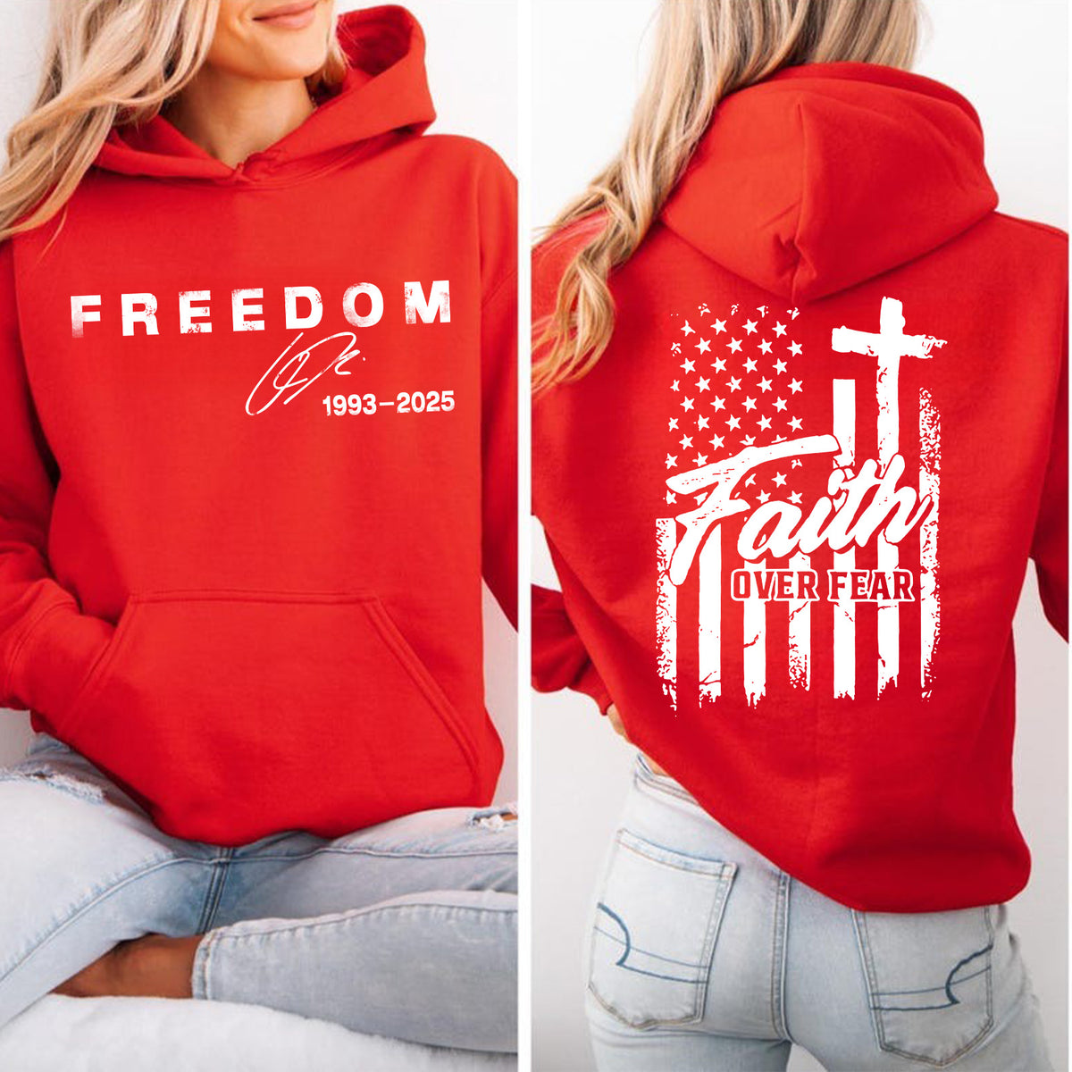 Faith Over Fear Charlie Kirk Red Shirt | Red Freedom Shirt | We Wear Red Charlie Kirk Birthday October 14 Front & Back Shirt 683206