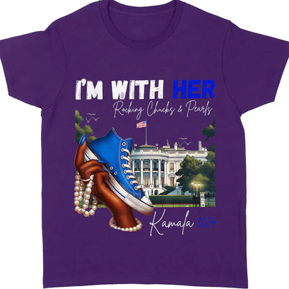 I'm With Her Rocking Chucks and Pearls | Kamala Harris 2024 Shirt | Democrat Shirt Dark T1241 - KH2