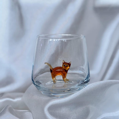 Cat Figurine Glass Cup | Murano Wine Glass | Stemless Wine Glass | Cat Lover Gift | 3D Cat Cup 683938