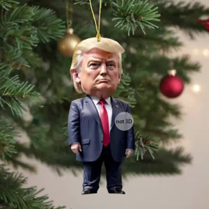 Trump-Inspired Acrylic Christmas & Halloween Decor - Sparkling Hanging Ornament for Car Interiors & Tree, Perfect Holiday Gift Idea - HT01