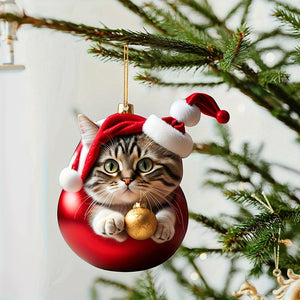 10 PCS Festive Christmas Cat Ornaments: 2D Acrylic Hanging Decorations for Cat Lovers - No Feathers, No Power Required