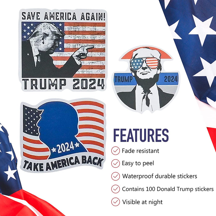 100 Pack Donald Trump 2024 Stickers (Large Size), Bumper Sticker, Trump Decal for Laptop, Phone, Car, Water Bottle