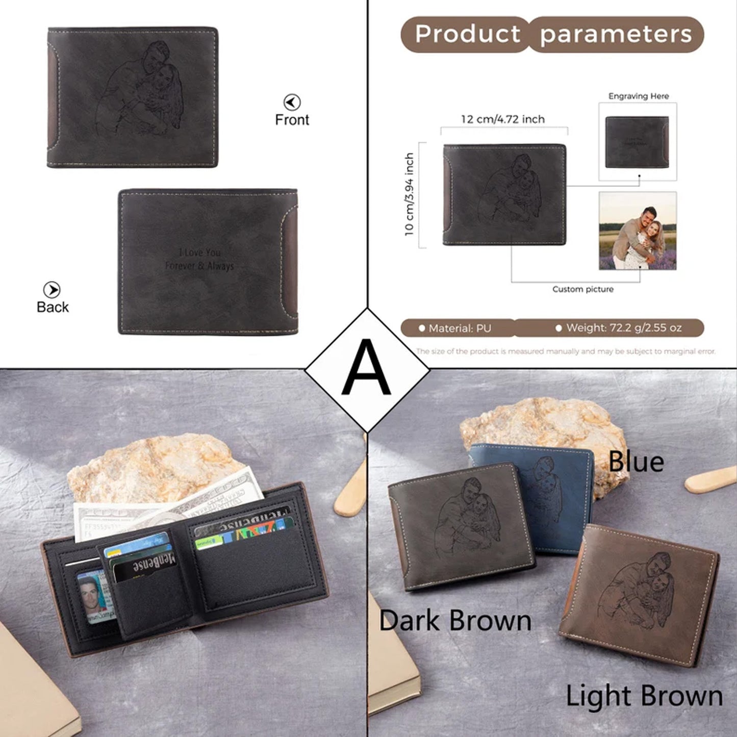 Personalized Photo Engraved Wallet for Men, Custom Picture Slim Leather Wallet Gift for Him, Father's Day Gift 684986