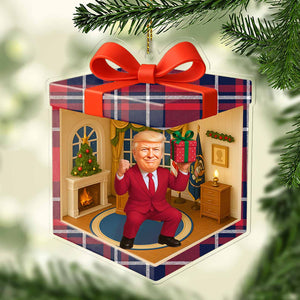 Custom Trump Isometric Gift Box 2D Acrylic Ornament | White House MAGA Patriotic Christmas Ornament | MAGA Funny Gift 683507 - GOP