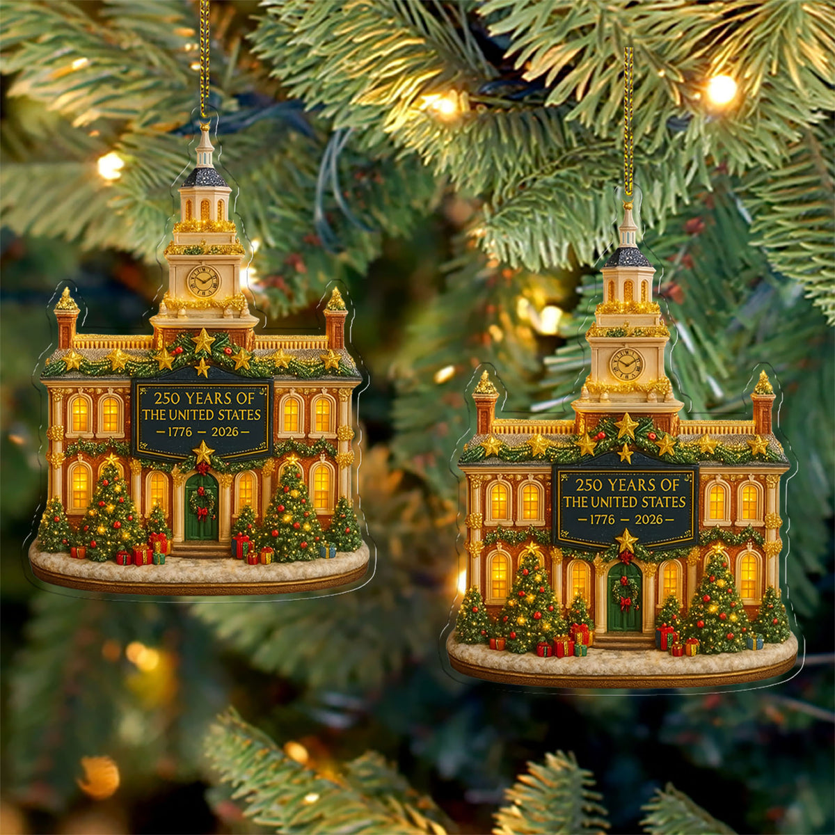 Independence Hall Christmas Ornament | 250 Years of USA Ornament 1776–2026 | Patriotic Bicentennial Tree Decoration Gift 683514