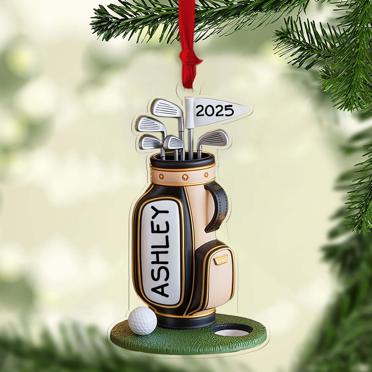 Custom Name Golf Bag Christmas Acrylic Ornament | Personalized Golf Backpack Christmas Ornament | Gift For Golf Player 683697