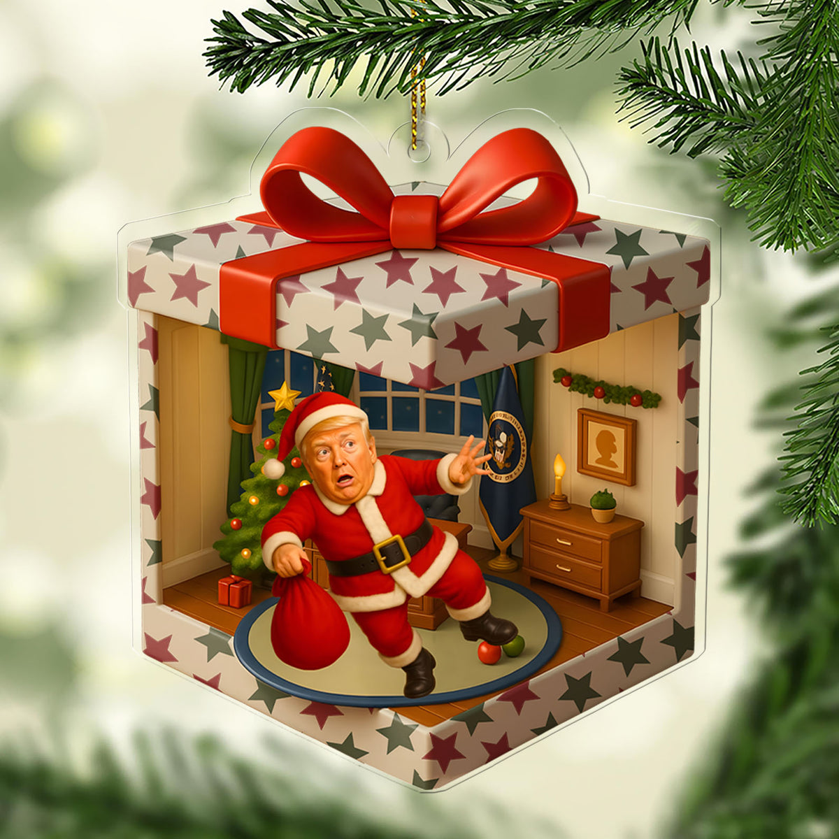 Personalized Funny Trump Falling Isometric Gift Box 2D Acrylic Ornament | MAGA Patriotic Christmas Ornament 683494 - GOP
