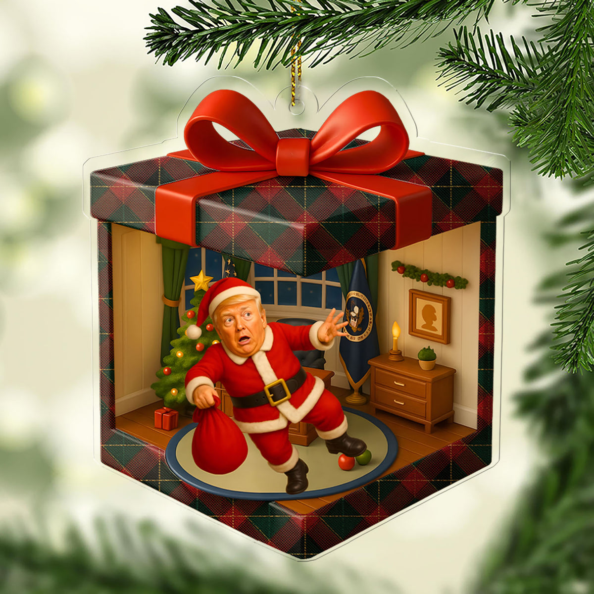 Personalized Funny Trump Falling Isometric Gift Box 2D Acrylic Ornament | MAGA Patriotic Christmas Ornament 683494 - GOP