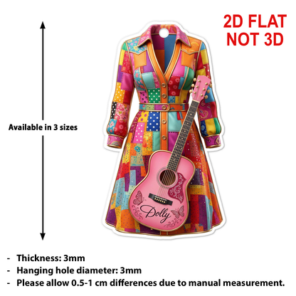 Dolly Coat of Many Colors Acrylic Ornament, Pink Guitar Christmas Ornament, Dolly Parton Fan Gift 686255