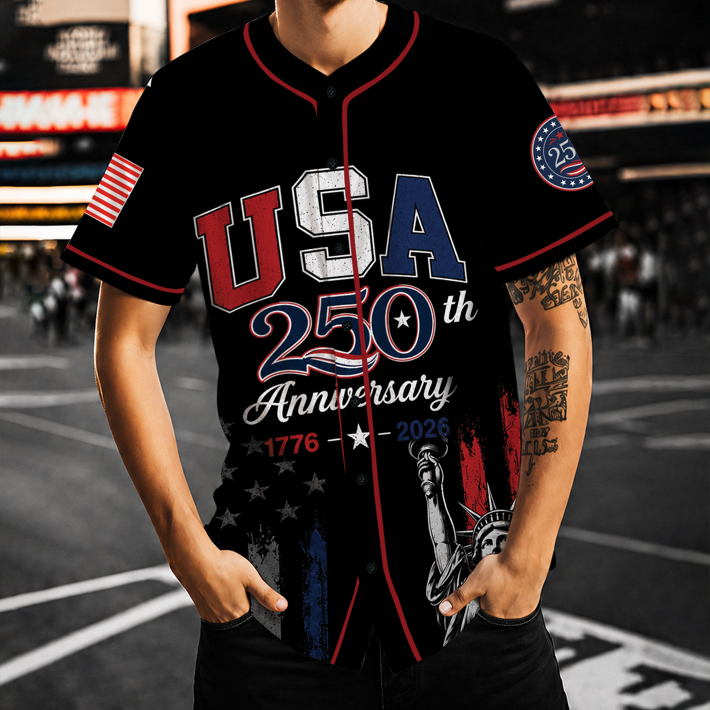 Black USA 250th Anniversary Baseball Jersey, Personalized 1776-2026 Jersey, Patriotic 4th Of July Shirt 685244