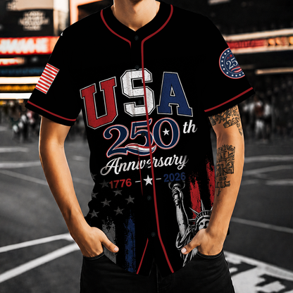 Black USA 250th Anniversary Baseball Jersey, Personalized 1776-2026 Jersey, Patriotic 4th Of July Shirt 685244