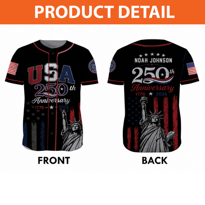 Black USA 250th Anniversary Baseball Jersey, Personalized 1776-2026 Jersey, Patriotic 4th Of July Shirt 685244