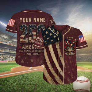 Personalized USA 250th Anniversary Baseball Jersey, 250 Years Of Freedom Tee, Patriotic 4th Of July Gift 685313