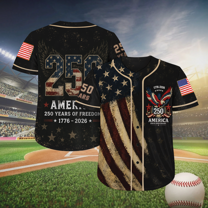 USA 250 Years Of Freedom Baseball Jersey, Patriotic Eagle 1776-2026 Independence Day Shirt, 4th Of July Jersey 685327