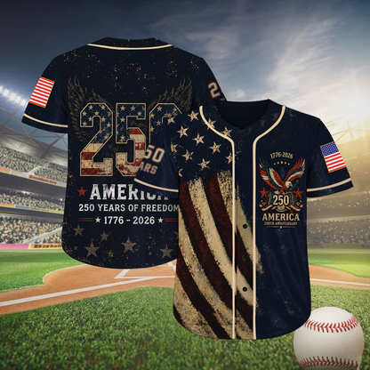 USA 250 Years Of Freedom Baseball Jersey, Patriotic Eagle 1776-2026 Independence Day Shirt, 4th Of July Jersey 685327
