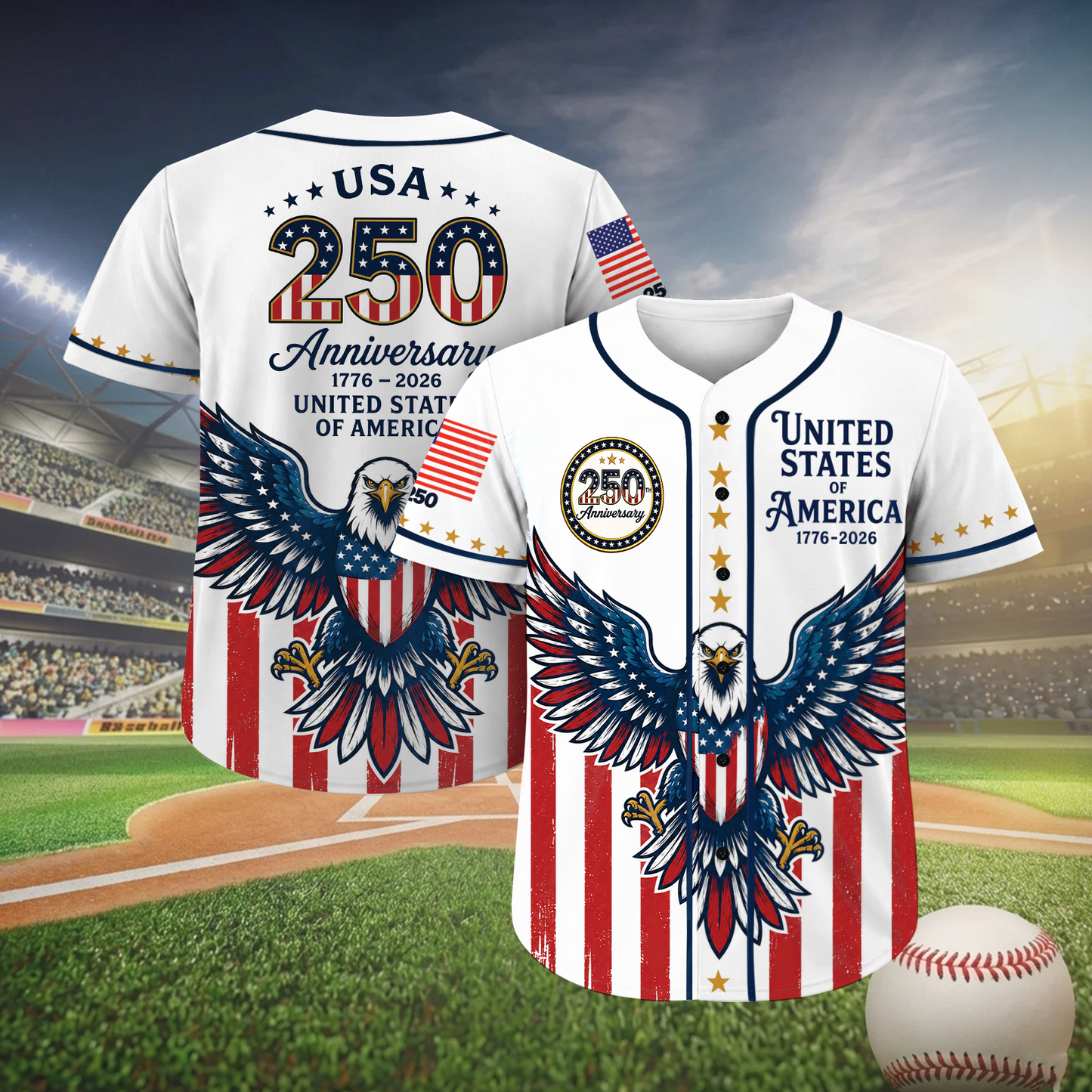 USA 250 Years Anniversary Baseball Jersey Shirt, Patriotic Eagle 1776-2026 Shirt, 4th of July Gift 685422