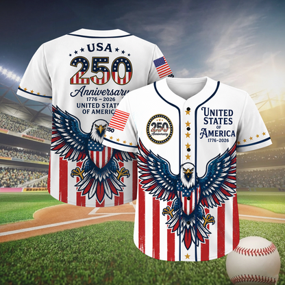 USA 250 Years Anniversary Baseball Jersey Shirt, Patriotic Eagle 1776-2026 Shirt, 4th of July Gift 685422