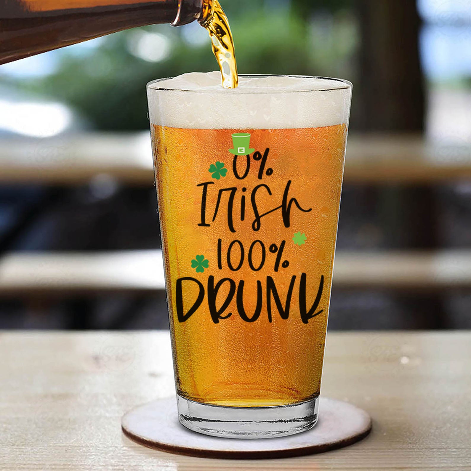 0% Irish 100% Drunk  Beer Glass | St. Patrick's Day Print Whisky Glasses, St Patrick's Day Glass 681903