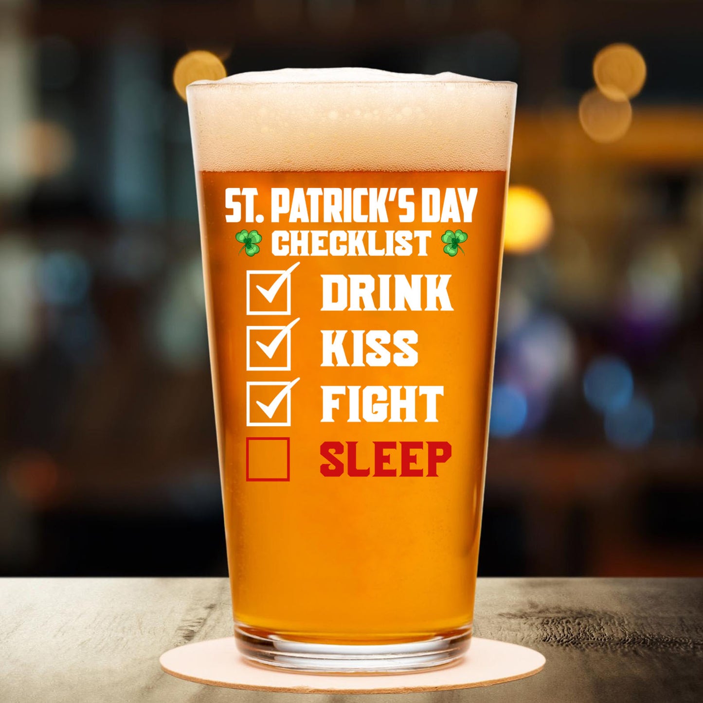 St. Patrick's Day Check List Beer Glass, St. Patrick's Day Print Whisky Glasses, St Patrick's Day Glass 681904