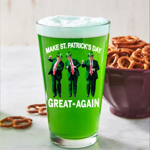 Trump Dancing Make St. Patrick's Day Great Again Beer Glass | St. Patrick's Day Print Whisky Glasses, St Patrick's Day Glass 681896