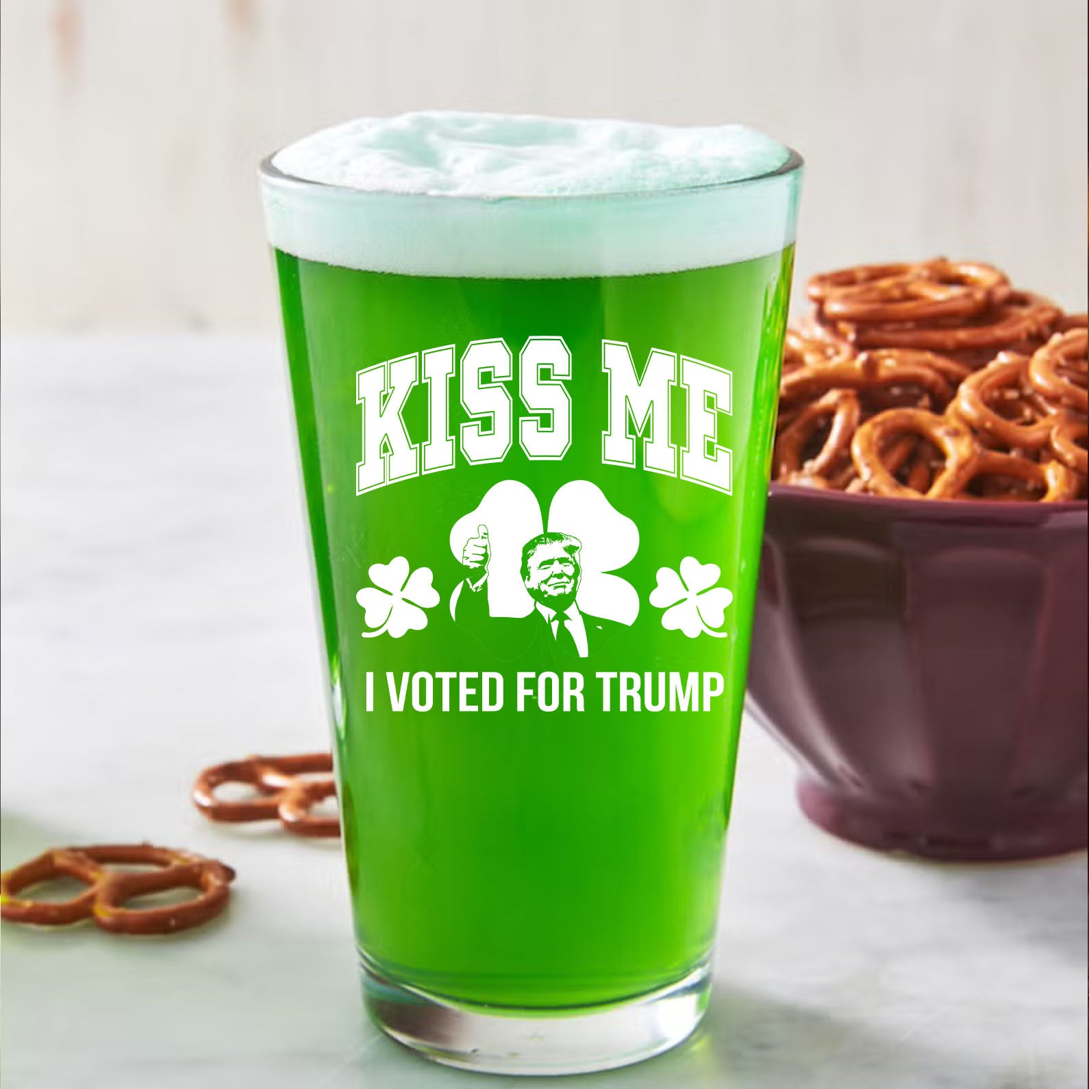 Kiss Me I Voted For Trump Beer Glass | Trump Print Whisky Glasses, St Patrick's Day Glass 681905