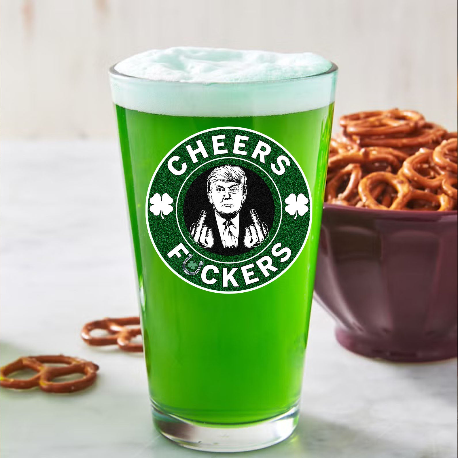 Donald Trump Cheers Fuckers Beer Glass | President Trump Print Whisky Glasses, St Patrick's Day Glass 681897- GOP