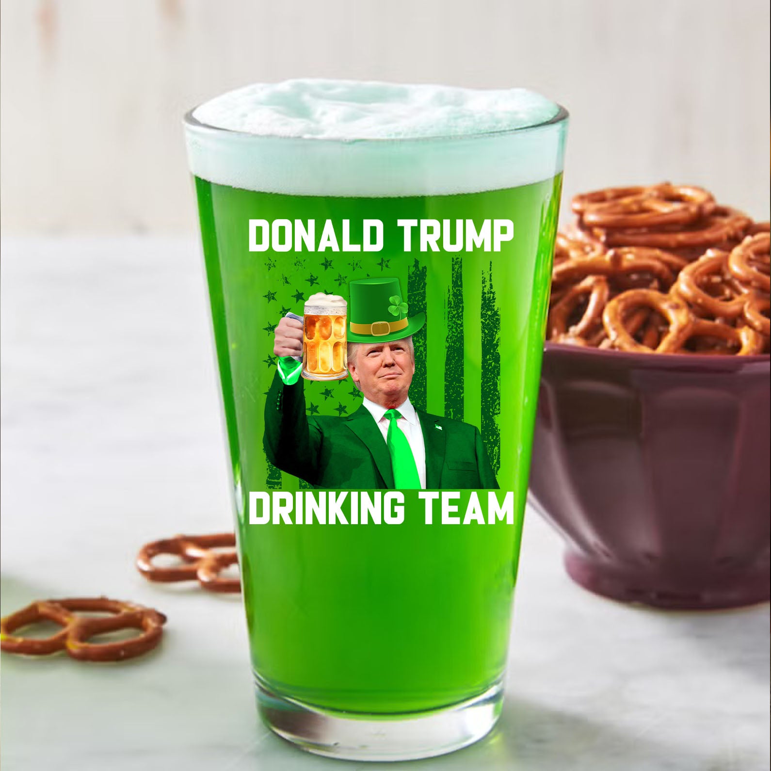 Donald Trump Drinking Team Beer Glass | President Trump Print Whisky Glasses, St Patrick's Day Glass 681875- GOP