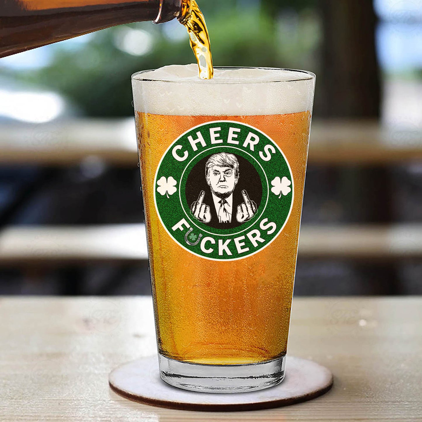 Donald Trump Cheers Fuckers Beer Glass | President Trump Print Whisky Glasses, St Patrick's Day Glass 681897- GOP