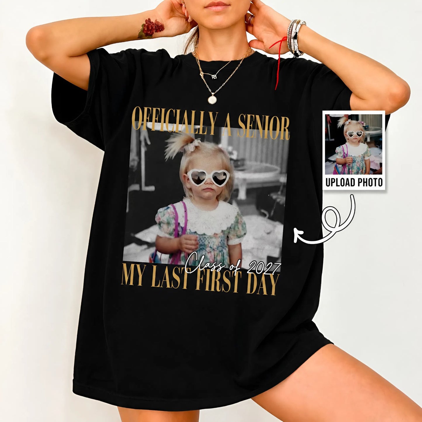 Custom Photo Senior 2027 Dark Shirt, Personalized Vintage Class of 2027 Tee, Last First Day Graduation Gift 685728