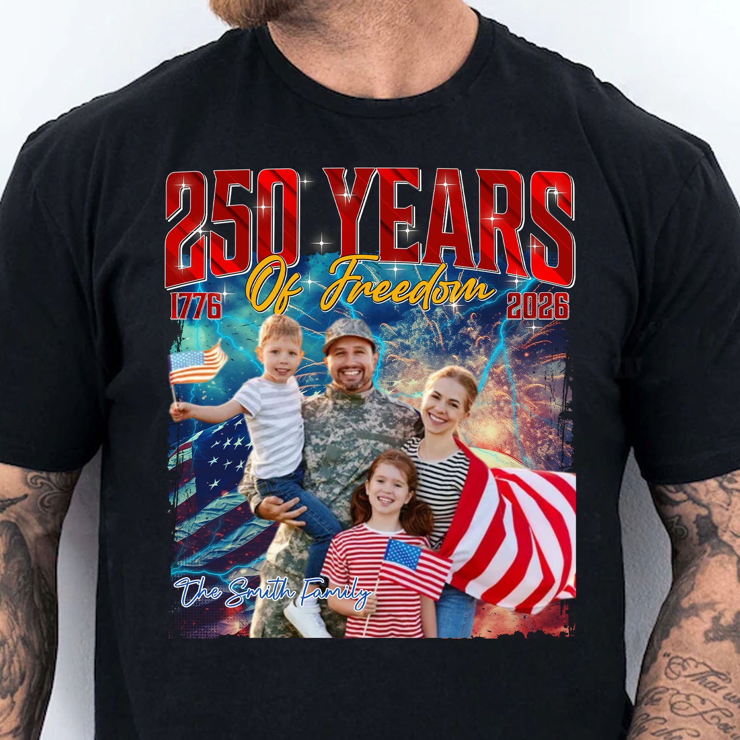 Live Preview Custom Your Own Bootleg Tees | 250 Years Of Freedom Bootleg Shirt | Custom Christmas Family Photo Shirt, Dad Mom Couple 683119