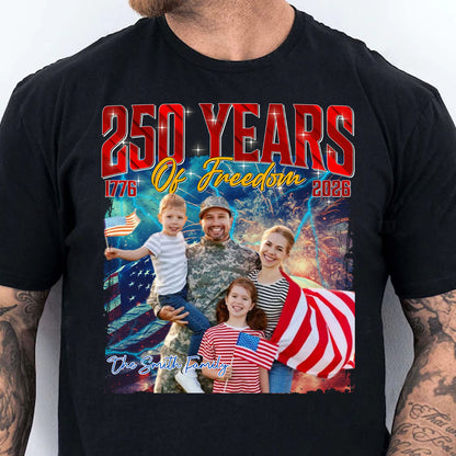 Live Preview Custom Your Own Bootleg Tees | 250 Years Of Freedom Bootleg Shirt | Custom Christmas Family Photo Shirt, Dad Mom Couple 683119