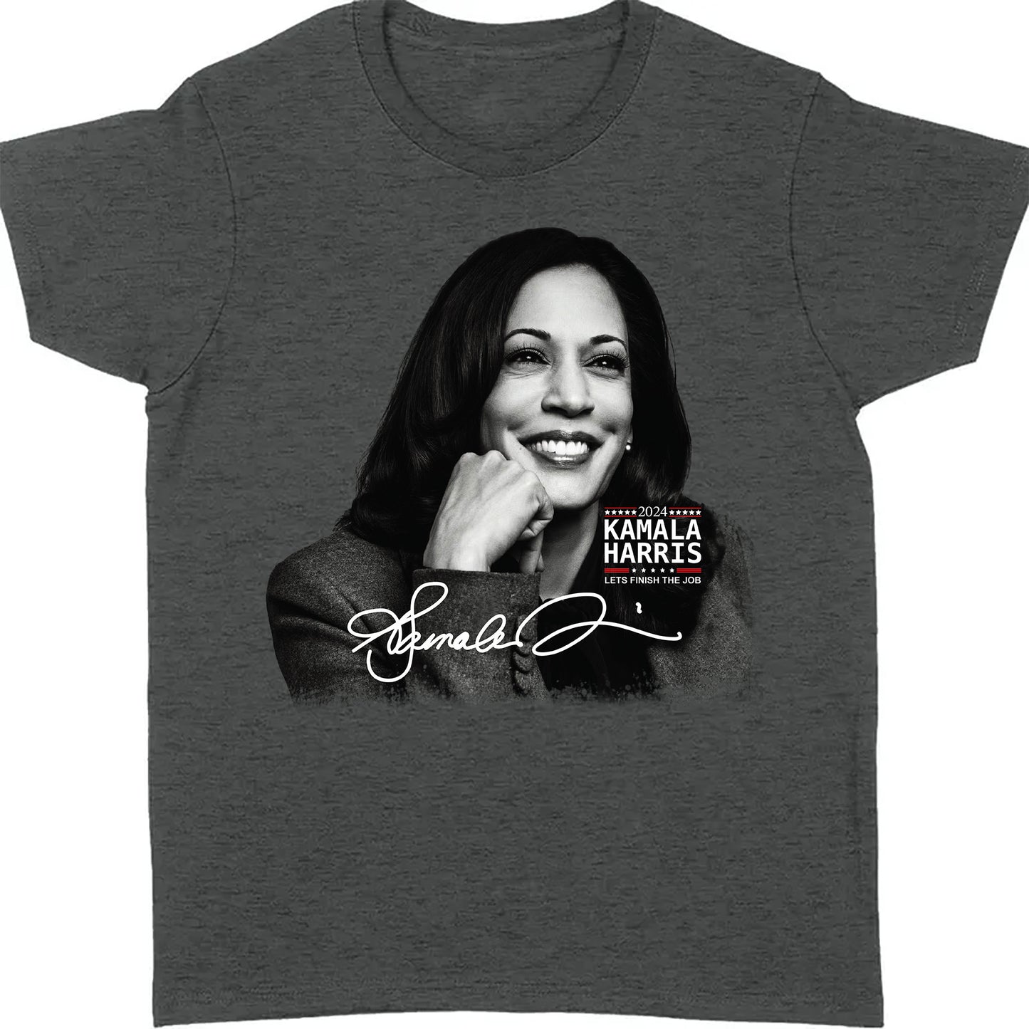 Kamala Harris Let's Finish The Job Signature Shirt | Kamala Harris 2024 Shirt | Democrat Shirt Dark T1435 - KH2