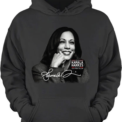 Kamala Harris Let's Finish The Job Signature Shirt | Kamala Harris 2024 Shirt | Democrat Shirt Dark T1435 - KH2